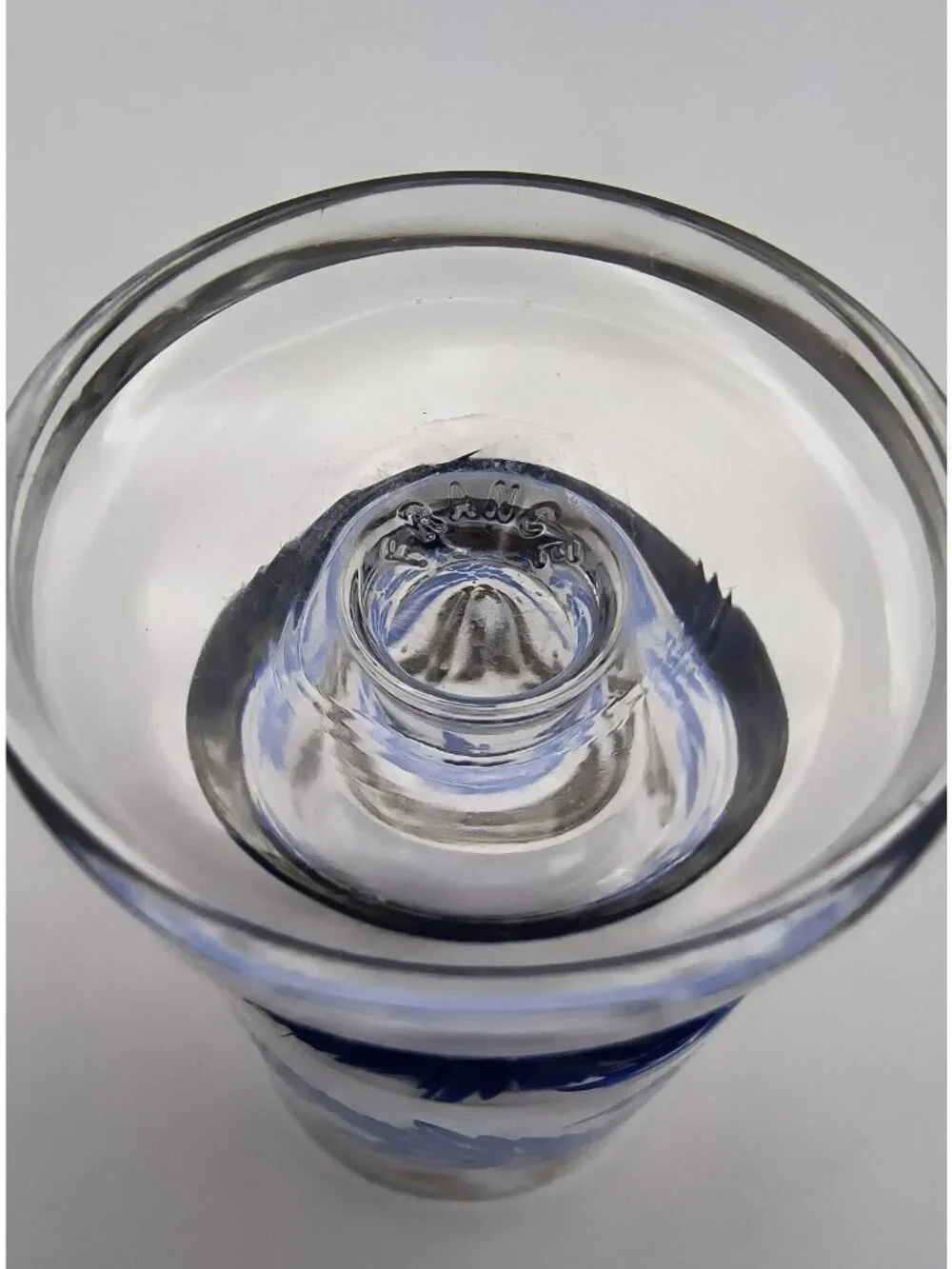 Vintage French Glass Decanter 1 Small Glass Blue Gold Leaf Design Perfect Mouthw